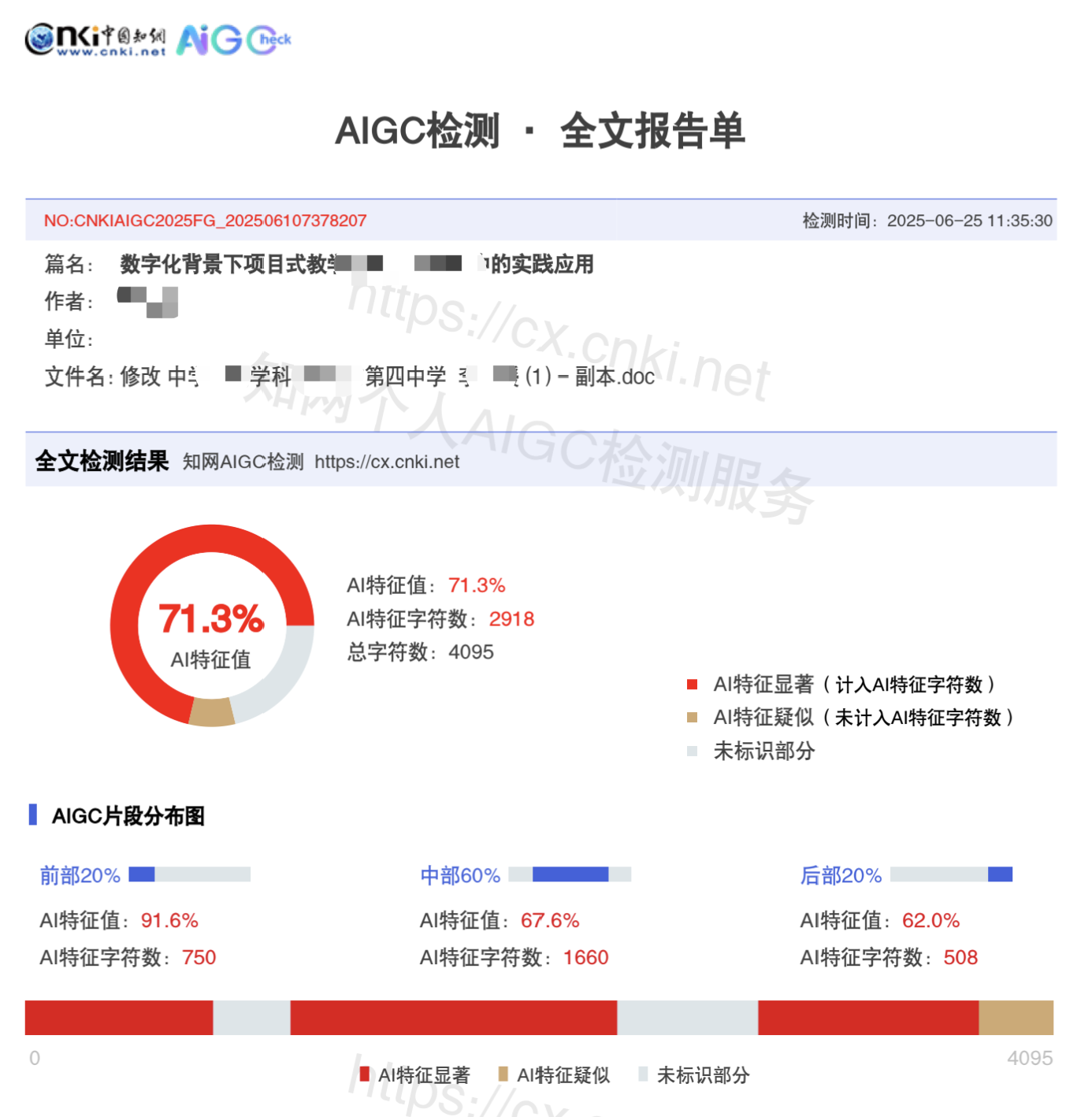 知网降AIGC前73.1%AI检测率截图